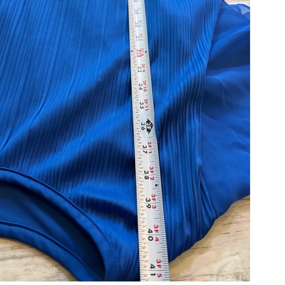 Vintage Royal Blue Dress Pleated Cape Overlay Tie Waist Occasion Party 18/20 - Picture 9 of 10